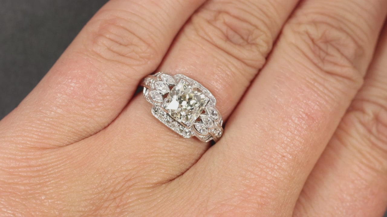2.20ct VINTAGE DIAMOND ENGAGEMENT RING OLD EUROPEAN CUT COCKTAIL MARQUISE