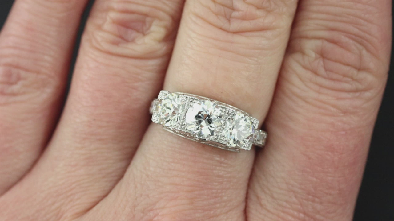 ART DECO VINTAGE DIAMOND RING OLD EUROPEAN CUT PLATINUM ENGRAVED ENGAGEMENT