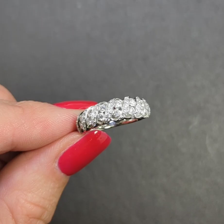 VERY GOOD CUT 0.80ct DIAMOND COCKTAIL BAND 14K WHITE GOLD RING TWIST ROUND CUT