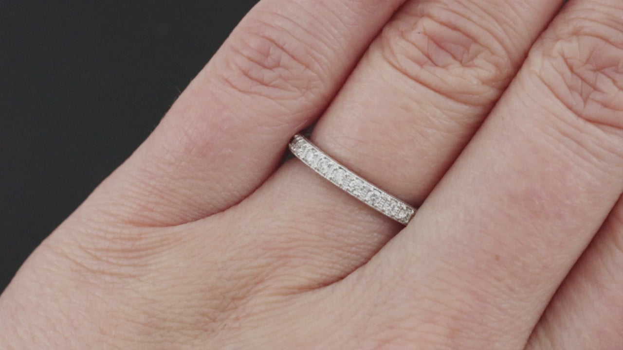 DIAMOND VINTAGE STYLE WEDDING BAND PLATINUM STACKING RING ENGRAVED CLASSIC