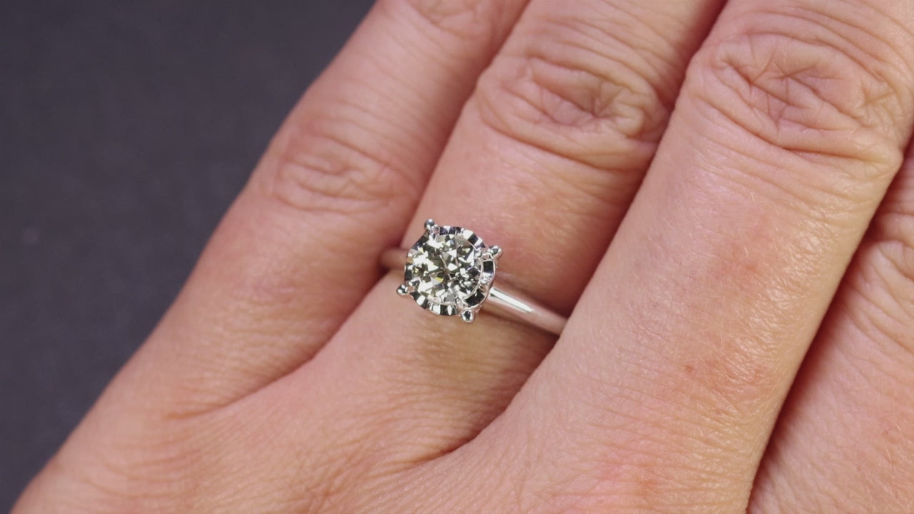 0.85ct OLD EUROPEAN CUT DIAMOND ENGAGEMENT RING VINTAGE 14k ILLUSION NATURAL