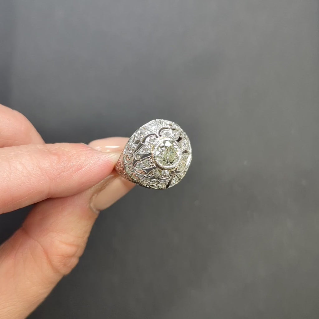 2.14ct VINTAGE DIAMOND COCKTAIL RING OLD EUROPEAN CUT PLATINUM DOME ART DECO 20s