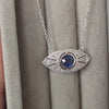 VINTAGE STYLE SAPPHIRE DIAMOND PENDANT 10k ART DECO 18in NECKLACE ROUND CUT BLUE