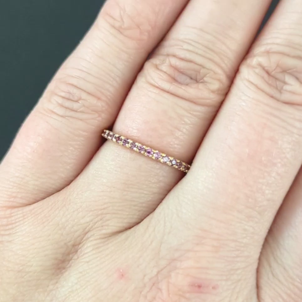 RHODOLITE GARNET 14K YELLOW GOLD ETERNITY RING STACKING WEDDING BAND - Size 6