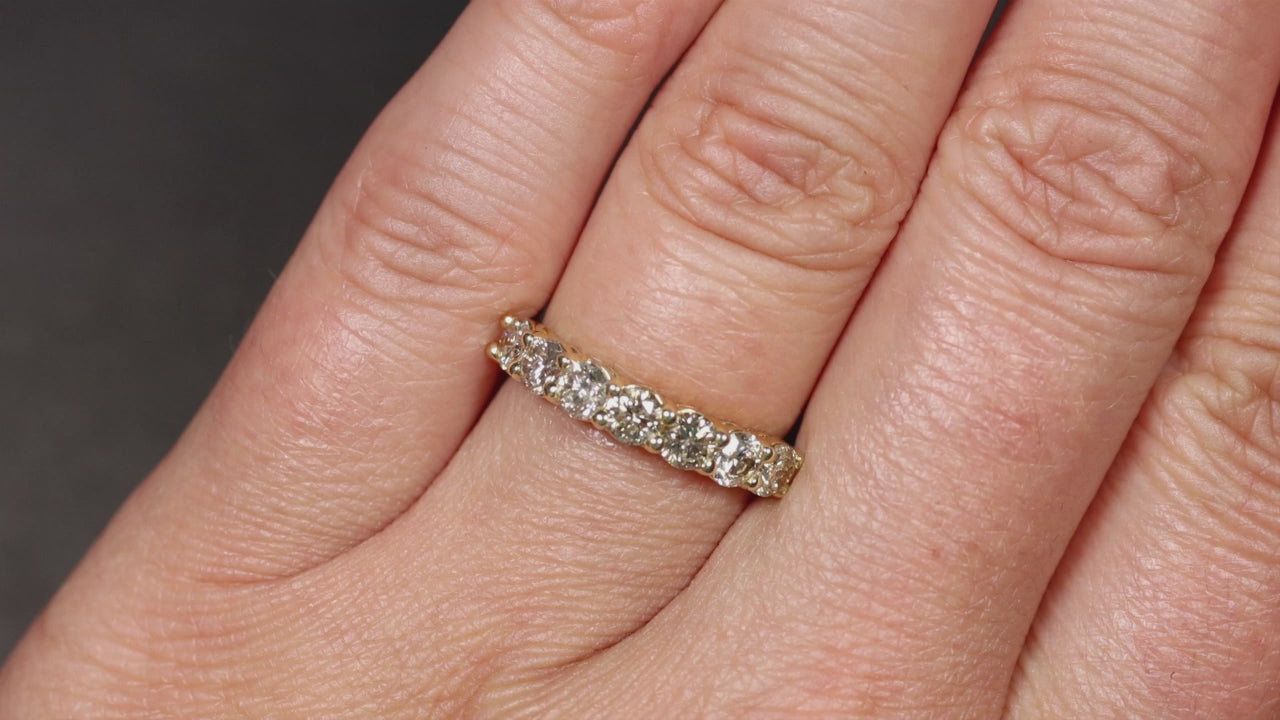 1.30ct NATURAL DIAMOND WEDDING BAND STACKING RING 14k YELLOW GOLD 7 STONE