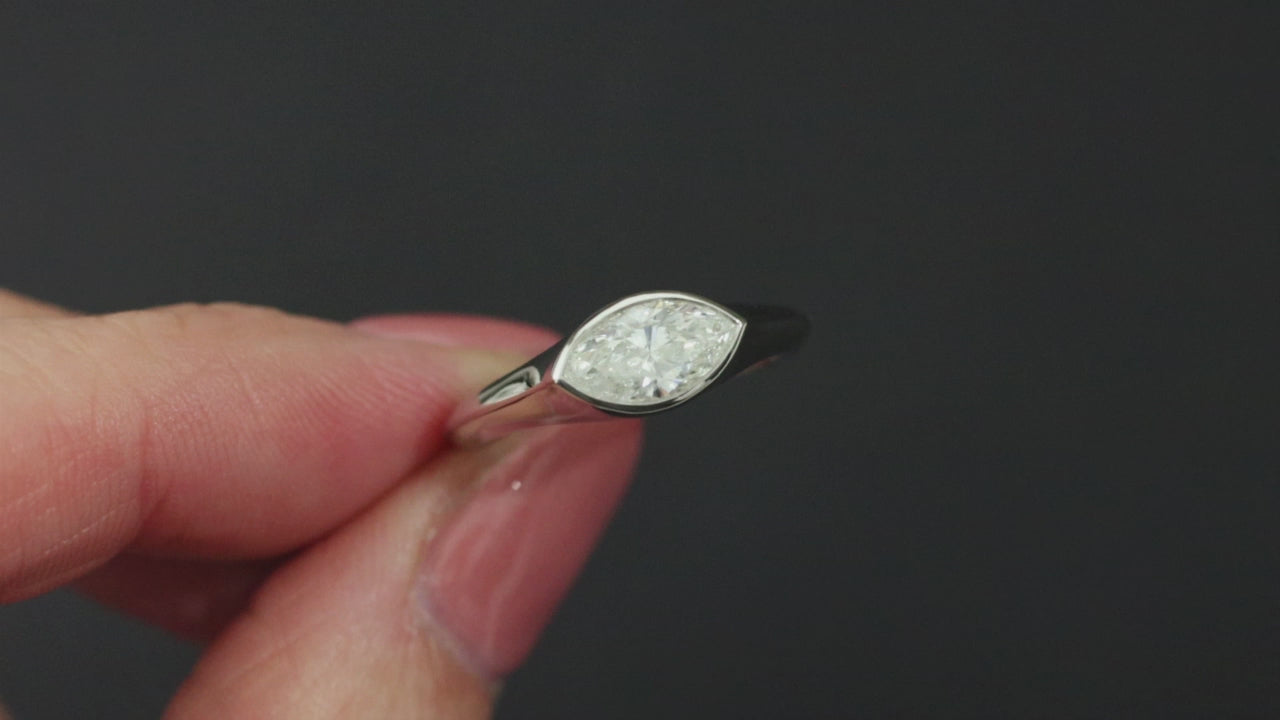 EAST WEST 0.75ct MARQUISE CUT DIAMOND RING NATURAL PLATINUM SOLITAIRE 3/4 CARAT