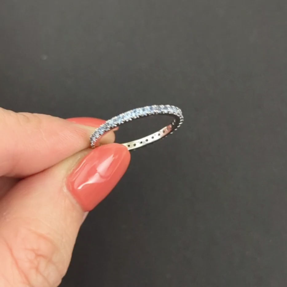 LIGHT BLUE SAPPHIRE 14K WHITE GOLD ETERNITY RING STACKING BAND NATURAL Size 5.5