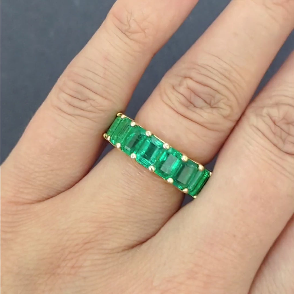 6 CARAT NATURAL EMERALD RING 2/3 ETERNITY BAND 14k WHITE YELLOW GOLD EMERALD CUT