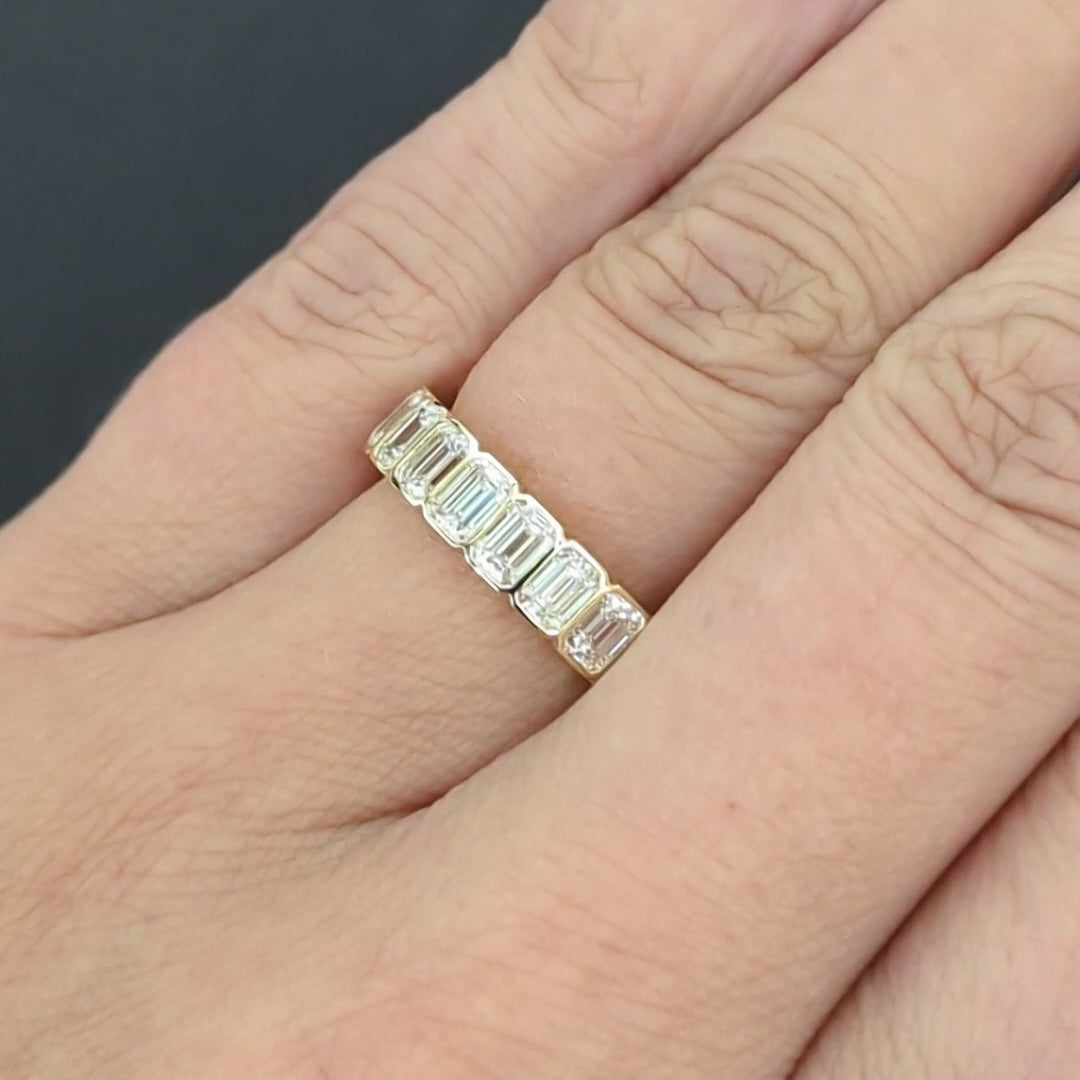 EMERALD CUT DIAMOND WEDDING BAND BEZEL RING NATURAL YELLOW