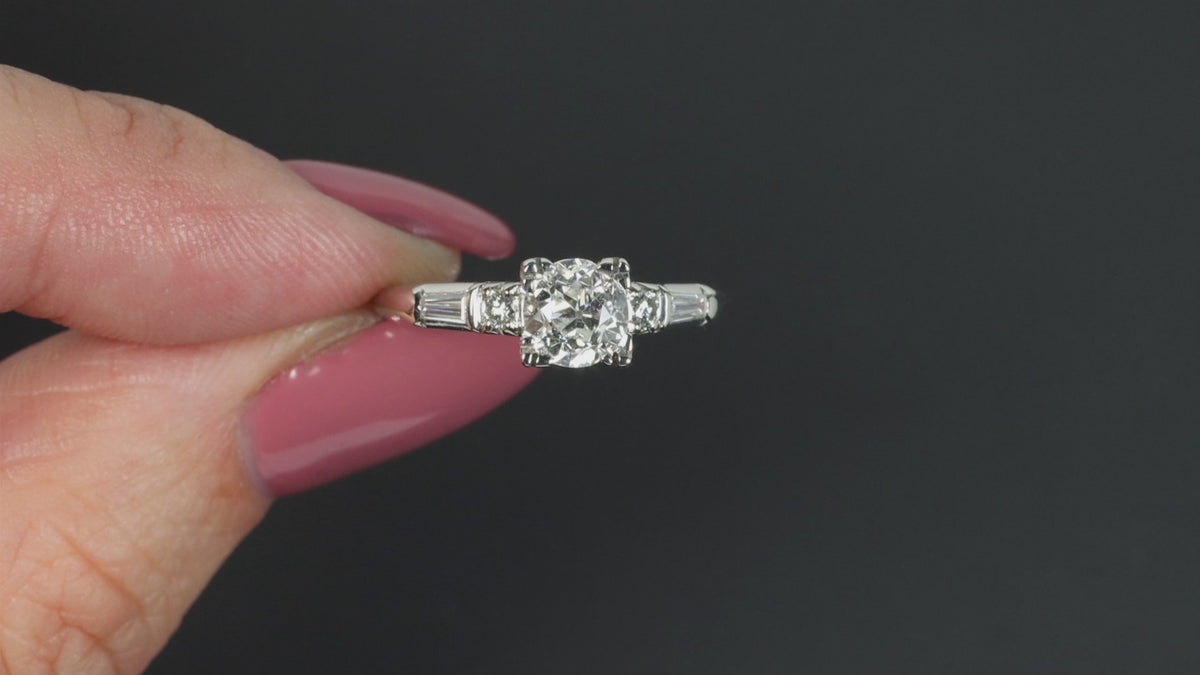 VINTAGE OLD EUROPEAN CUT ENGAGEMENT RING PLATINUM ART DECO NATURAL