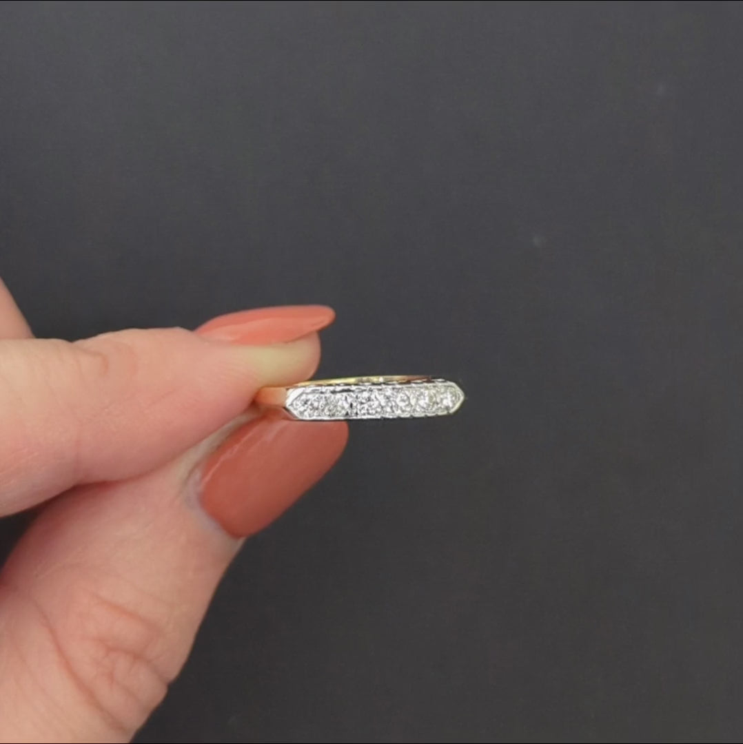 VINTAGE DIAMOND WEDDING RING STACKING BAND 14k TWO TONE GOLD KNIFE EDGE ESTATE