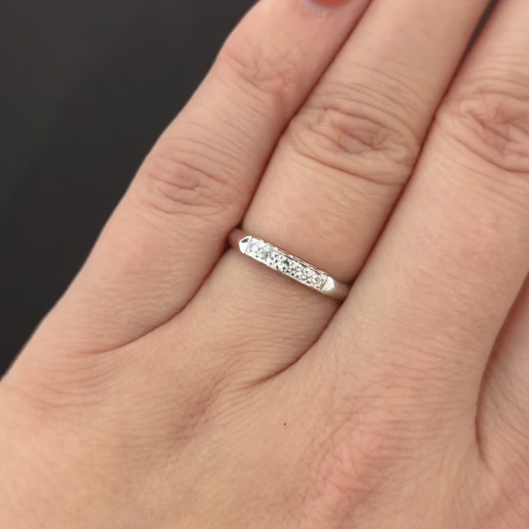 VINTAGE DIAMOND WEDDING RING STACKING BAND 14k WHITE GOLD KNIFE EDGE ESTATE