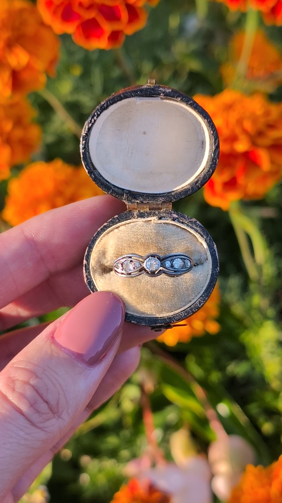 ANTIQUE ART NOUVEAU DIAMOND RING OLD MINE CUT 18k YELLOW GOLD SILVER NATURAL