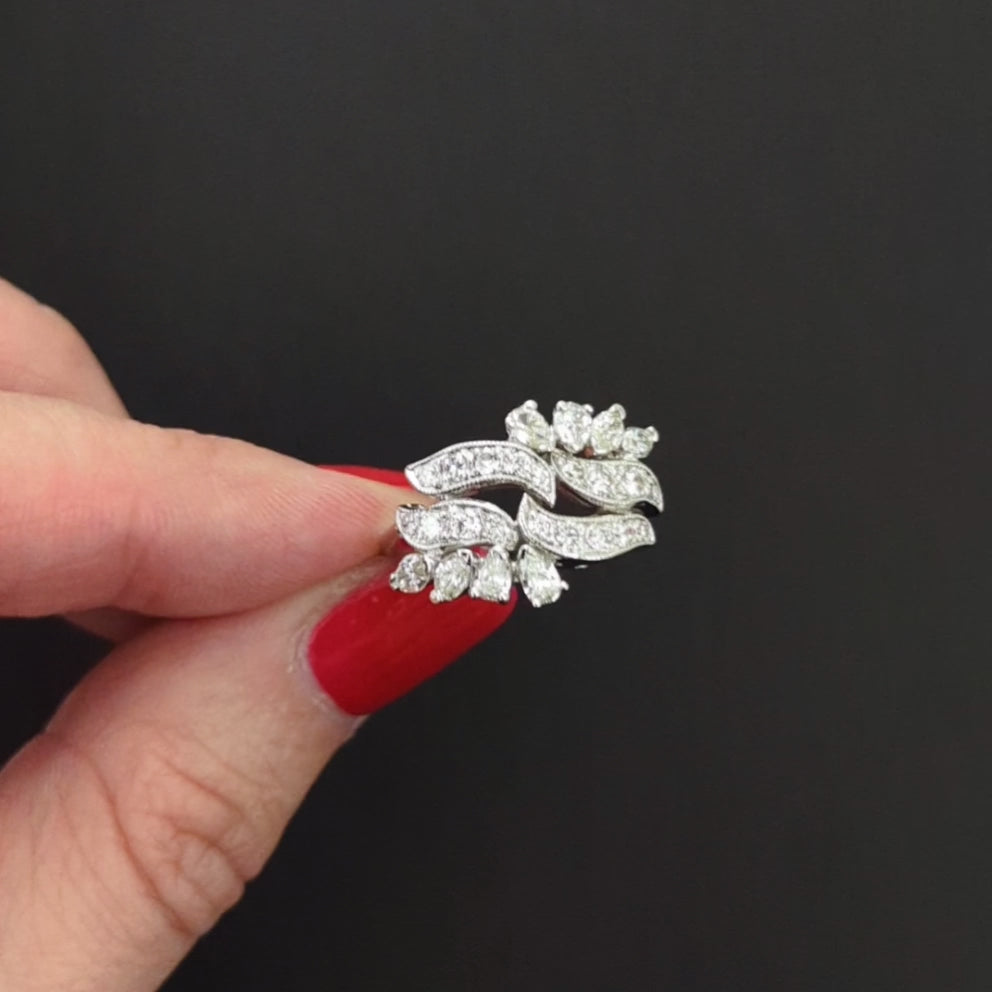VINTAGE DIAMOND COCKTAIL RING MID CENTURY CLUSTER 14k WHITE GOLD NATURAL ESTATE