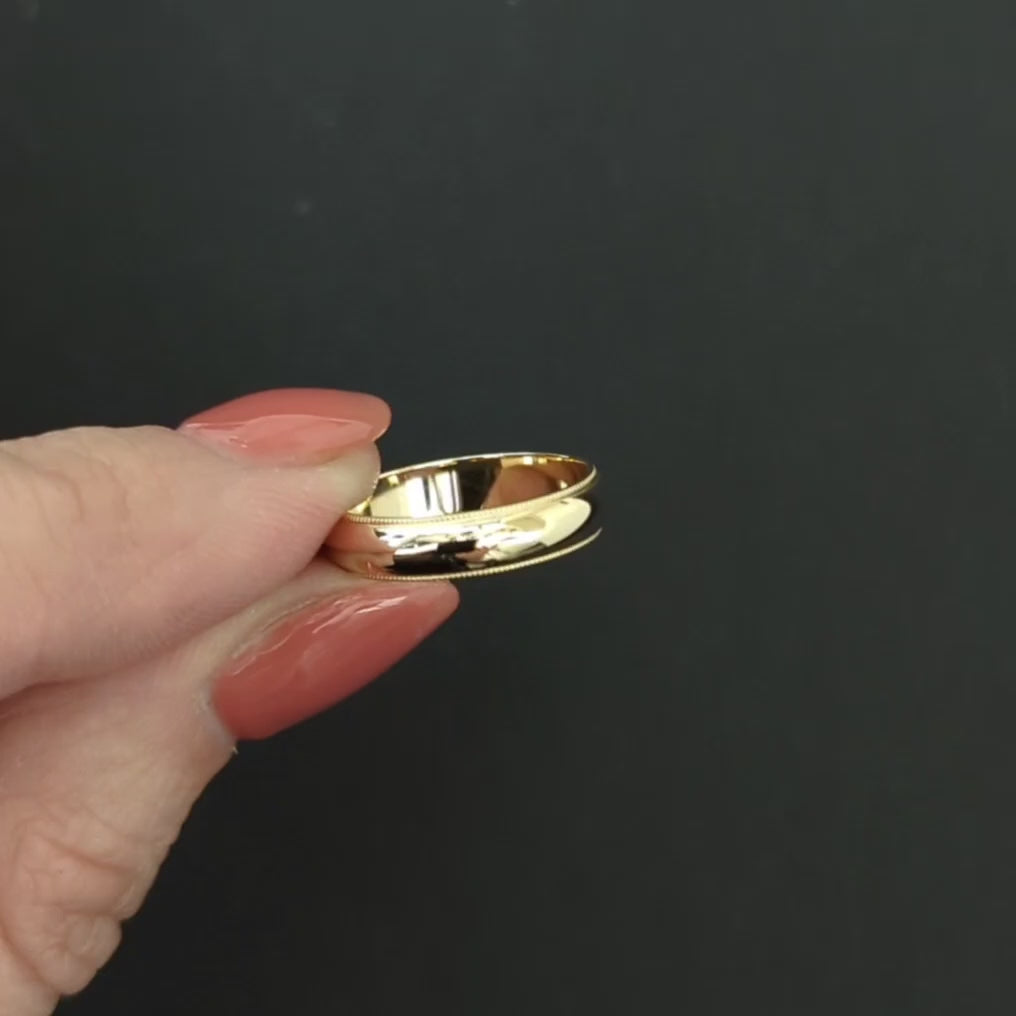 SOLID 14k YELLOW GOLD WEDDING BAND STACKING RING CLASSIC MILGRAIN DOMED MENS