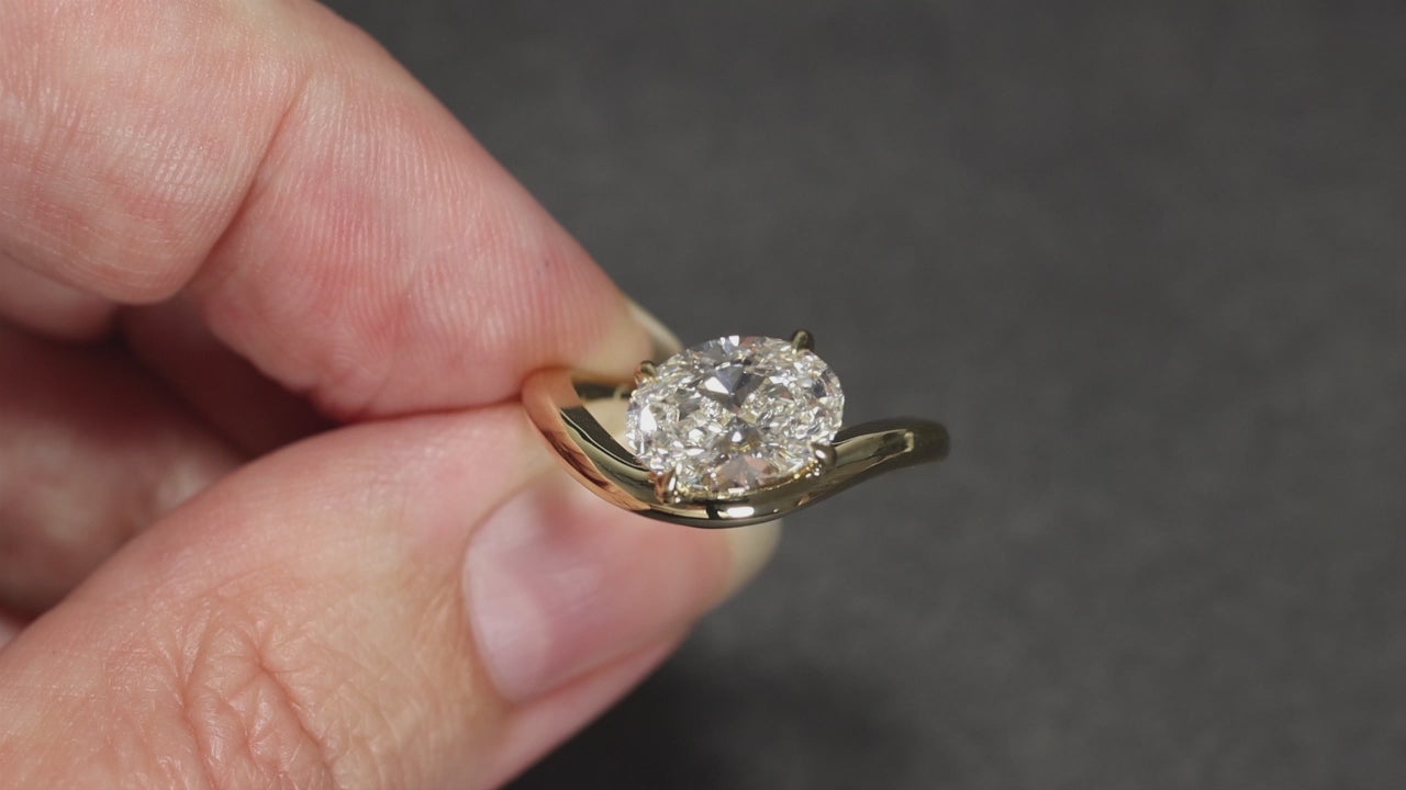 2ct LAB CREATED DIAMOND ENGAGEMENT RING CERTIFIED OVAL EAST WEST CURVED 14k GOLD