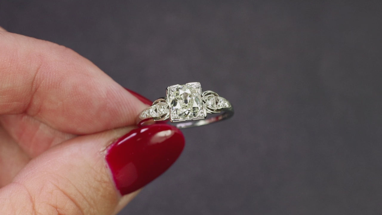0.90ct OLD MINE CUT DIAMOND ENGAGEMENT RING PLATINUM VINTAGE ESTATE CLASSIC 1ct
