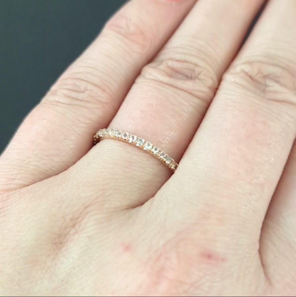 LABRADORITE 14K ROSE GOLD ETERNITY RING STACKING WEDDING BAND NATURAL Size 6