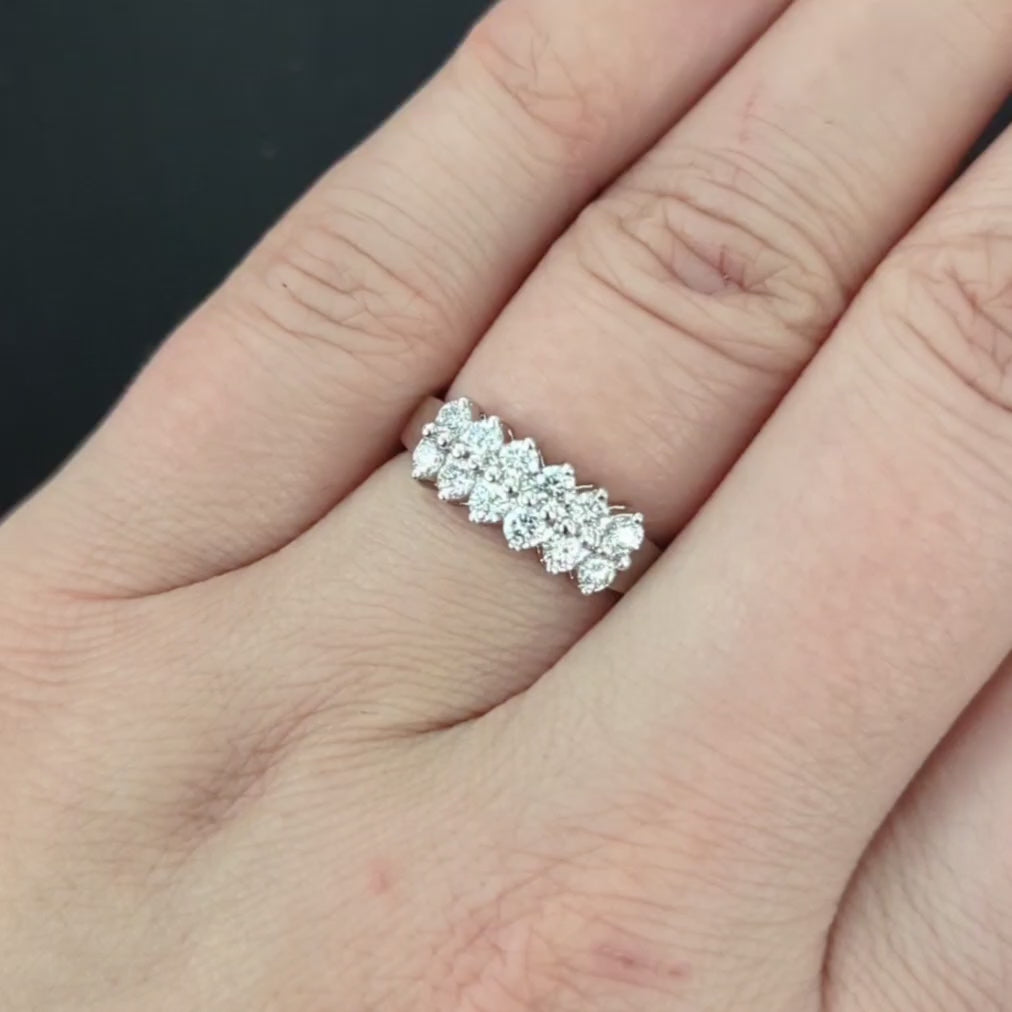 DIAMOND 2 ROW WEDDING BAND STACKING RING PLATINUM EXCELLENT CUT 0.65ct CLASSIC