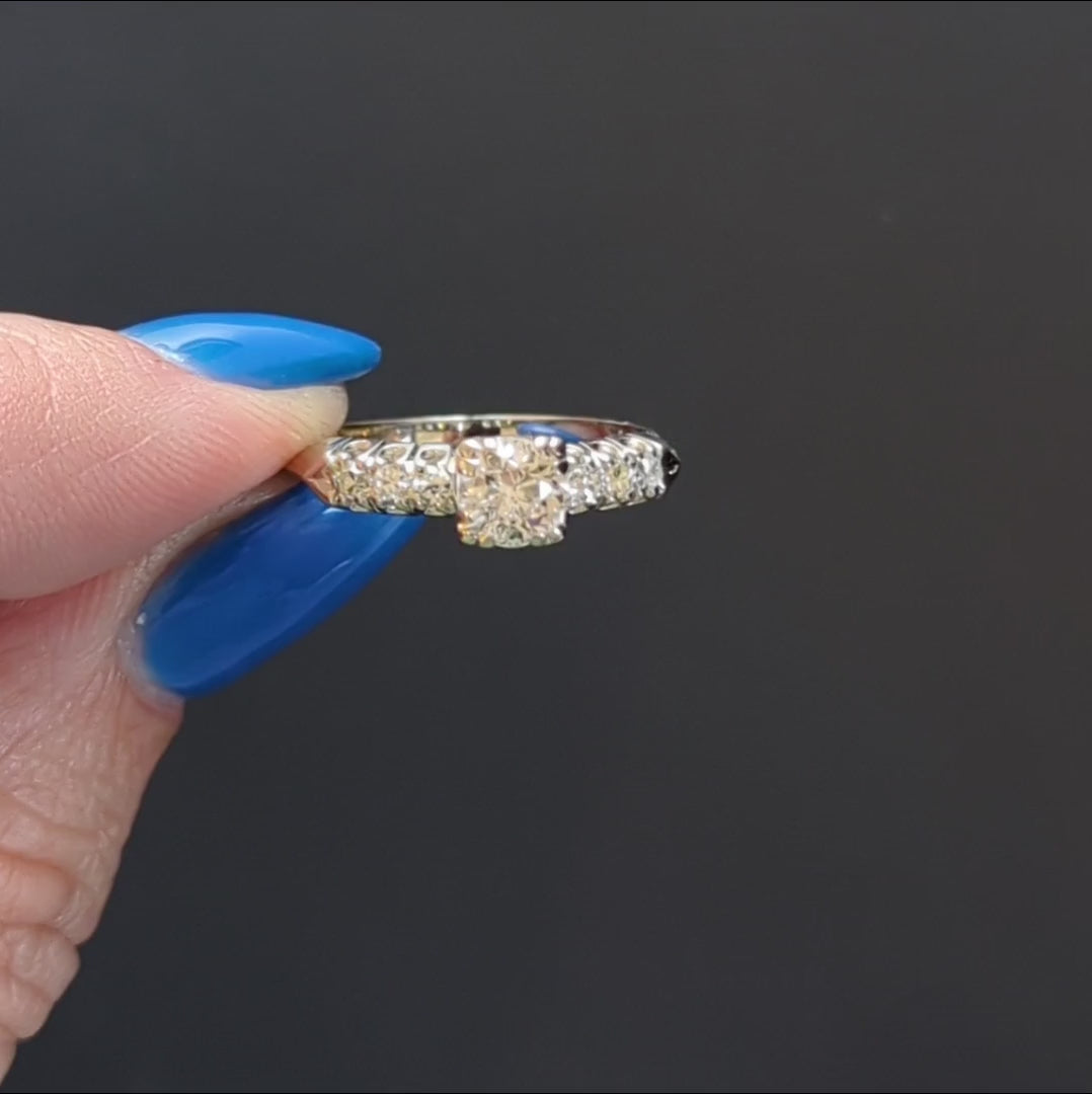 VINTAGE DIAMOND ENGAGEMENT RING OLD TRANSITIONAL CUT PLATINUM RETRO ESTATE 0.73c