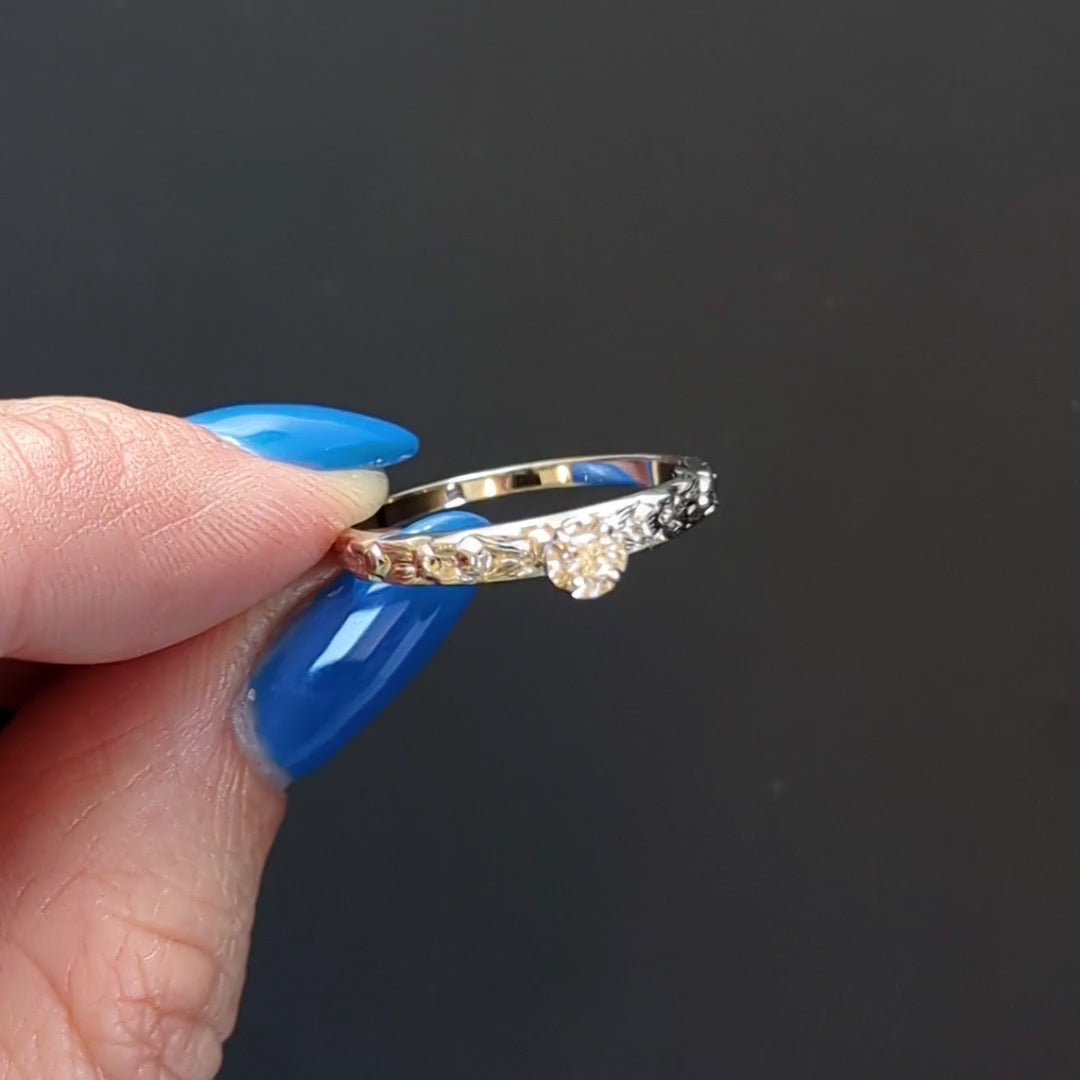 VINTAGE DIAMOND SOLITAIRE RING FLORAL PROMISE ORANGE BLOSSOM WHITE GOLD NATURAL