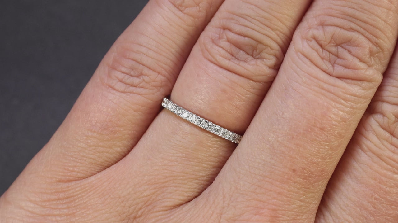 DIAMOND WEDDING BAND STACKING RING 14k WHITE GOLD THIN DAINTY CLASSIC NATURAL