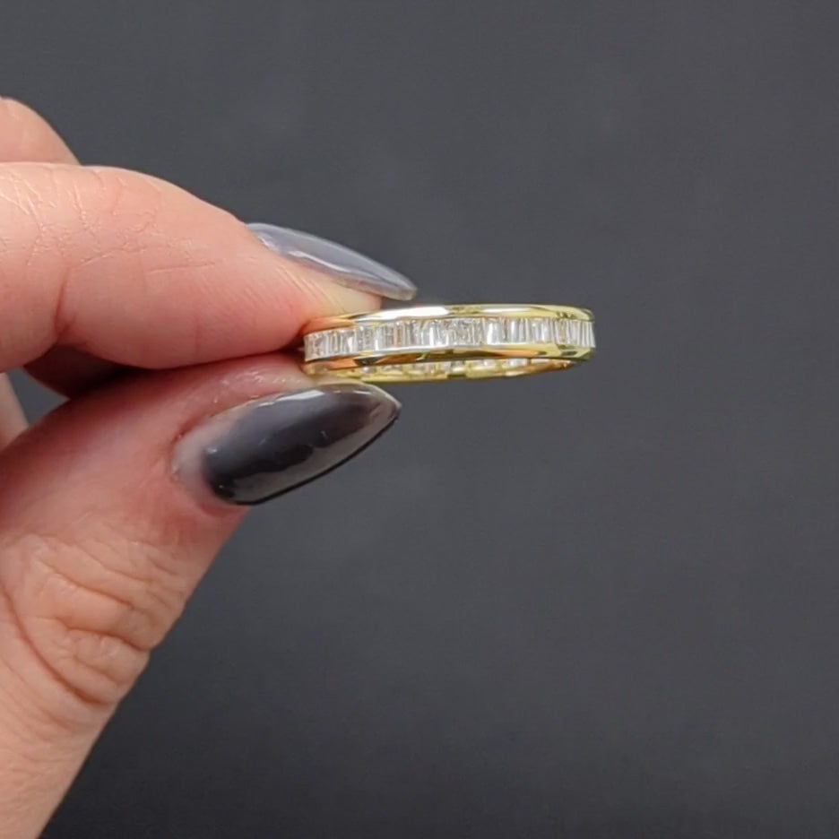 DIAMOND ETERNITY BAND WEDDING RING 18k YELLOW GOLD CHANNEL BAGUETTE 1.5 CARAT