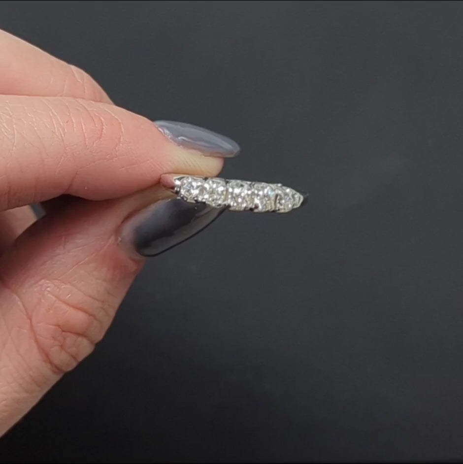 5 STONE DIAMOND WEDDING RING STACKING BAND 14k WHITE GOLD VINTAGE ESTATE CLASSIC