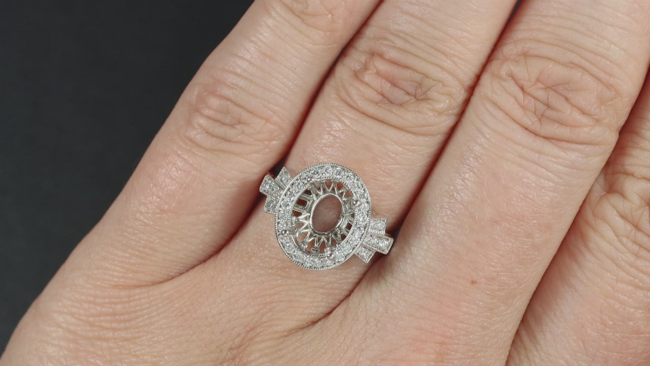 VINTAGE STYLE ART DECO DIAMOND HALO ENGAGEMENT RING SETTING OVAL 10x8 3ct MOUNT