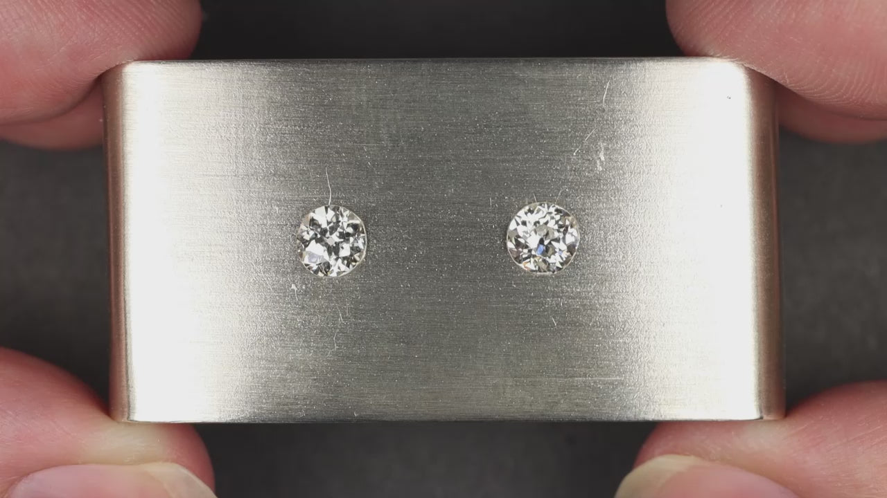0.96ct OLD MINE CUT DIAMOND STUD EARRINGS G VS ANTIQUE PAIR LOOSE NATURAL