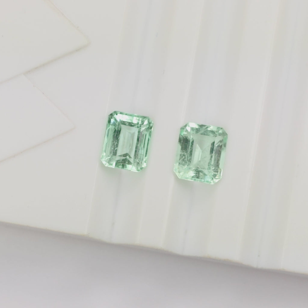 5.06ct EMERALD PAIR STUD DROP EARRINGS EMERALD SHAPE CUT LOOSE NATURAL PASTEL