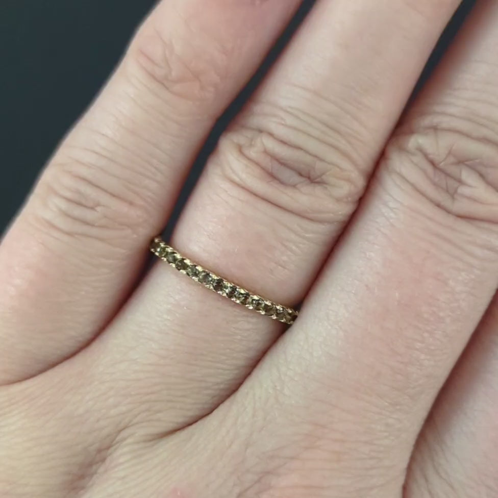 SMOKY QUARTZ 14K YELLOW GOLD ETERNITY RING STACKING WEDDING BAND - Size 8