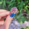 RUBY DIAMOND COCKTAIL RING 1970s VINTAGE BIG FLOWER STATEMENT 14k TWO TONE GOLD