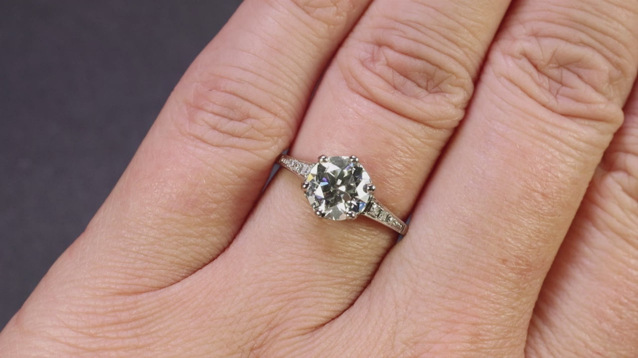 1.70ct OLD CUT DIAMOND ENGAGEMENT RING CERTIFIED G-H VS1 PLATINUM VINTAGE ESTATE