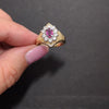 VINTAGE TOURMALINE DIAMOND COCKTAIL RING 14k YELLOW GOLD OVAL HALO CHUNKY PINK