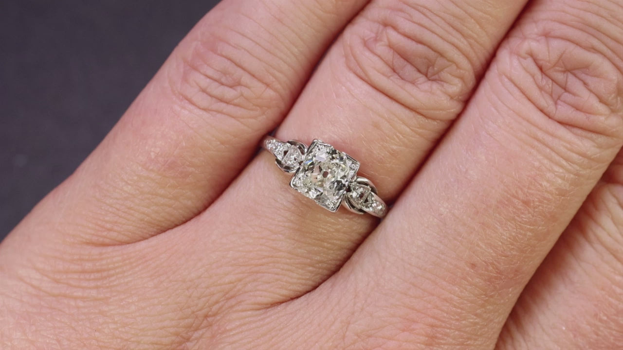 0.90ct OLD MINE CUT DIAMOND ENGAGEMENT RING PLATINUM VINTAGE ESTATE CLASSIC 1ct