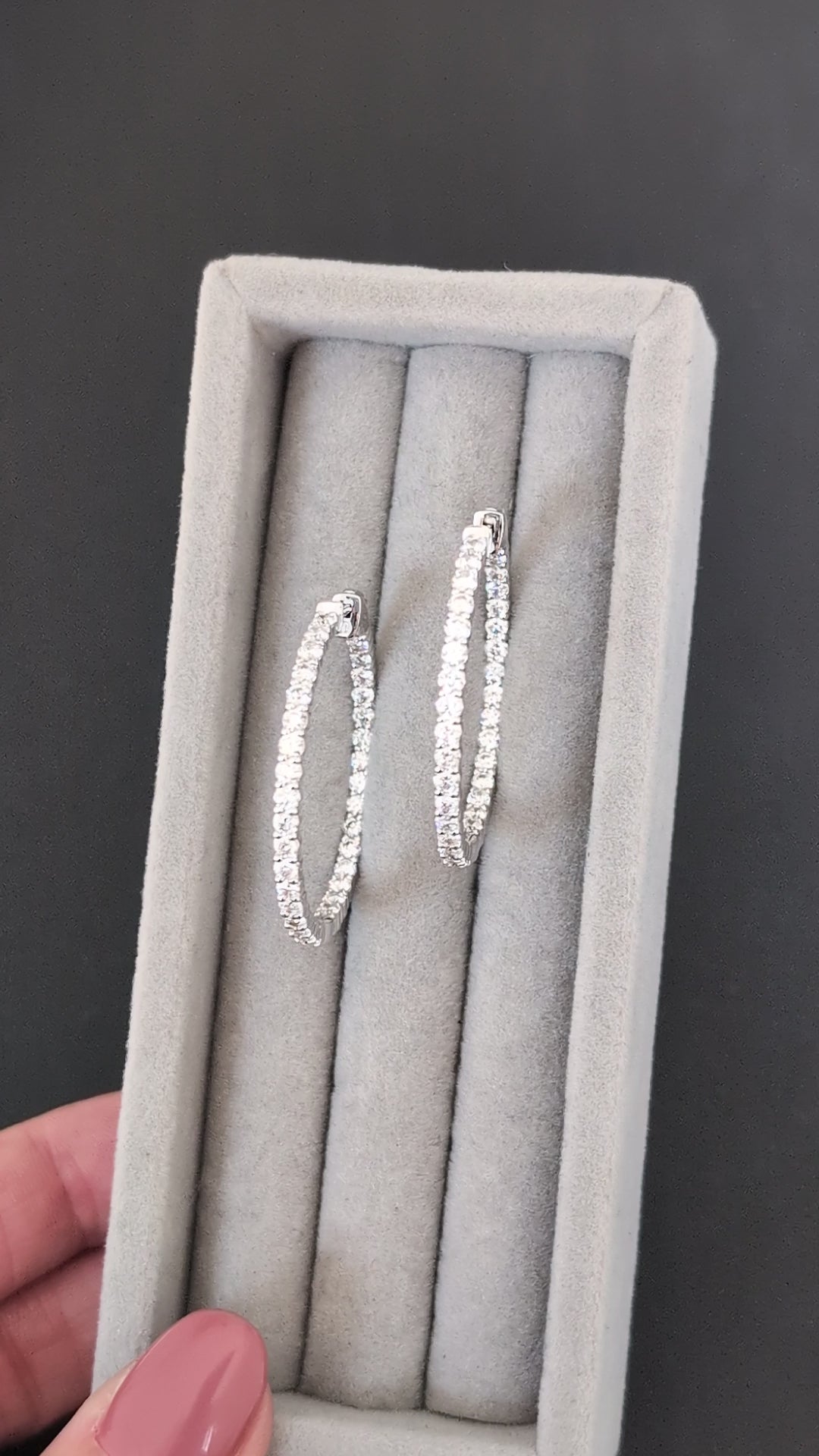 3 CARAT LAB CREATED DIAMOND HOOP EARRINGS 1.3 INCH IN & OUT 14k WHITE GOLD LARGE