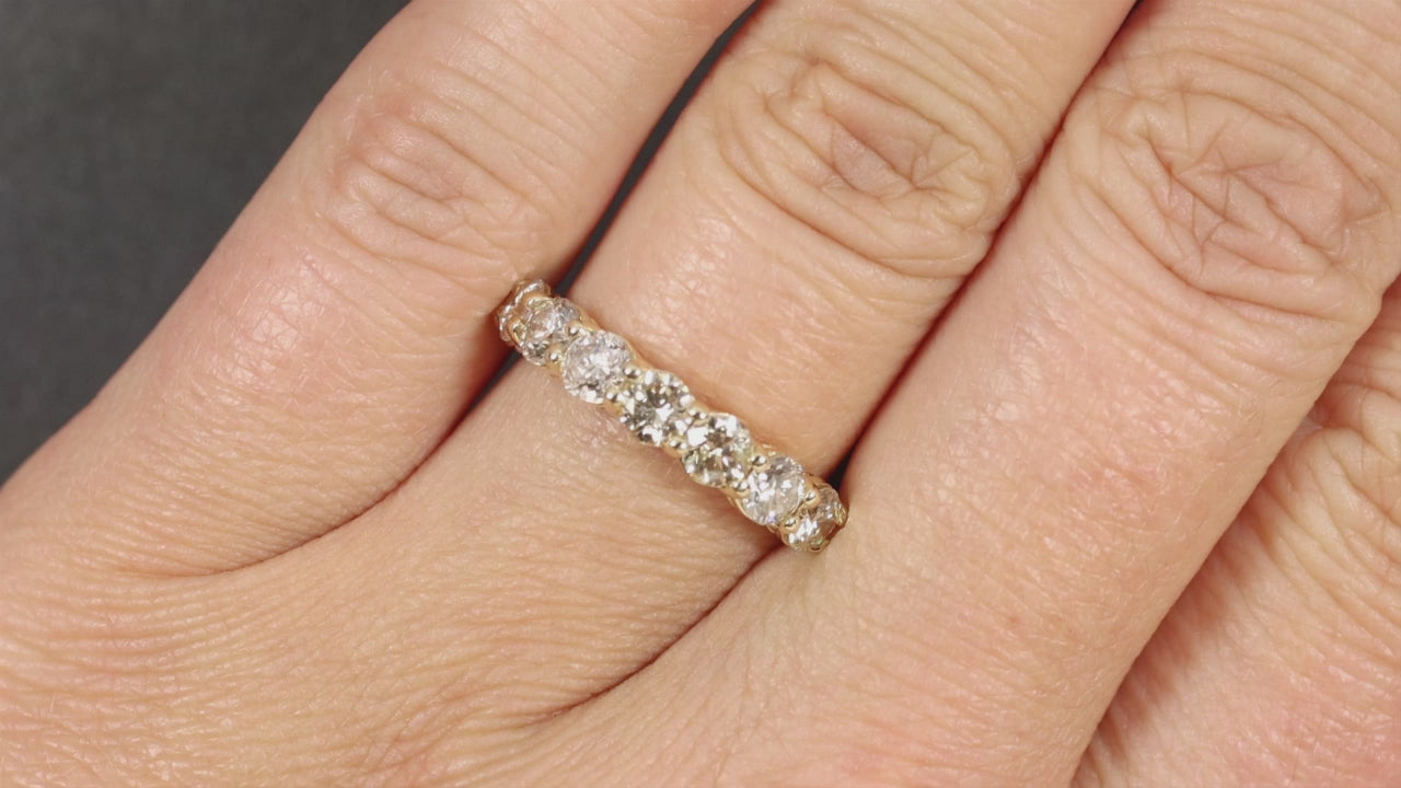 1.5ct NATURAL DIAMOND WEDDING BAND STACKING RING 14k YELLOW GOLD 7 STONE