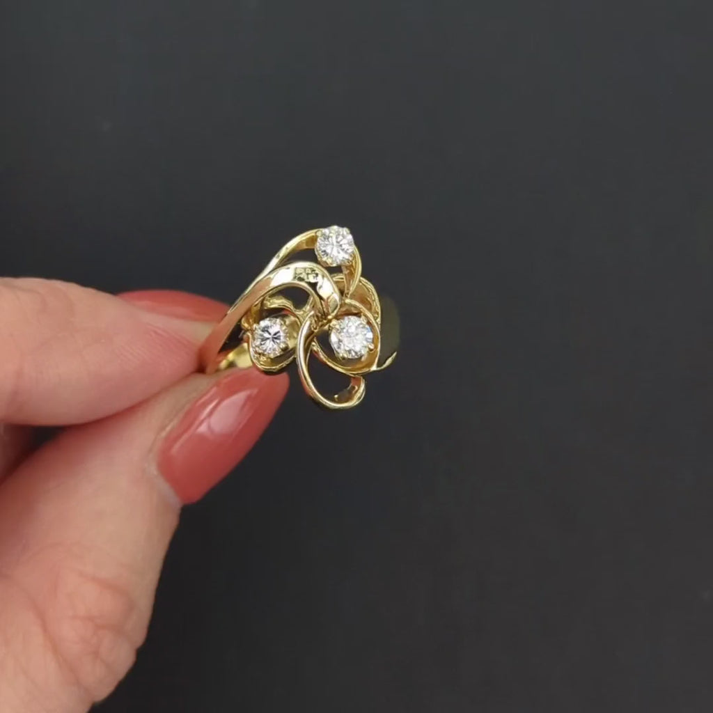 VINTAGE DIAMOND COCKTAIL RING 14k YELLOW GOLD CLUSTER 0.45ct OLD CUT NATURAL