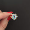 BLUE TOPAZ DIAMOND COCKTAIL RING 14k YELLOW GOLD HALO NATURAL OVAL SHAPE ESTATE
