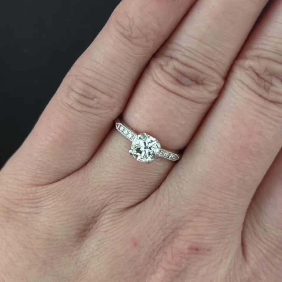 OLD EUROPEAN CUT I VS1 DIAMOND 0.98ct ENGAGEMENT RING PLATINUM VINTAGE ESTATE