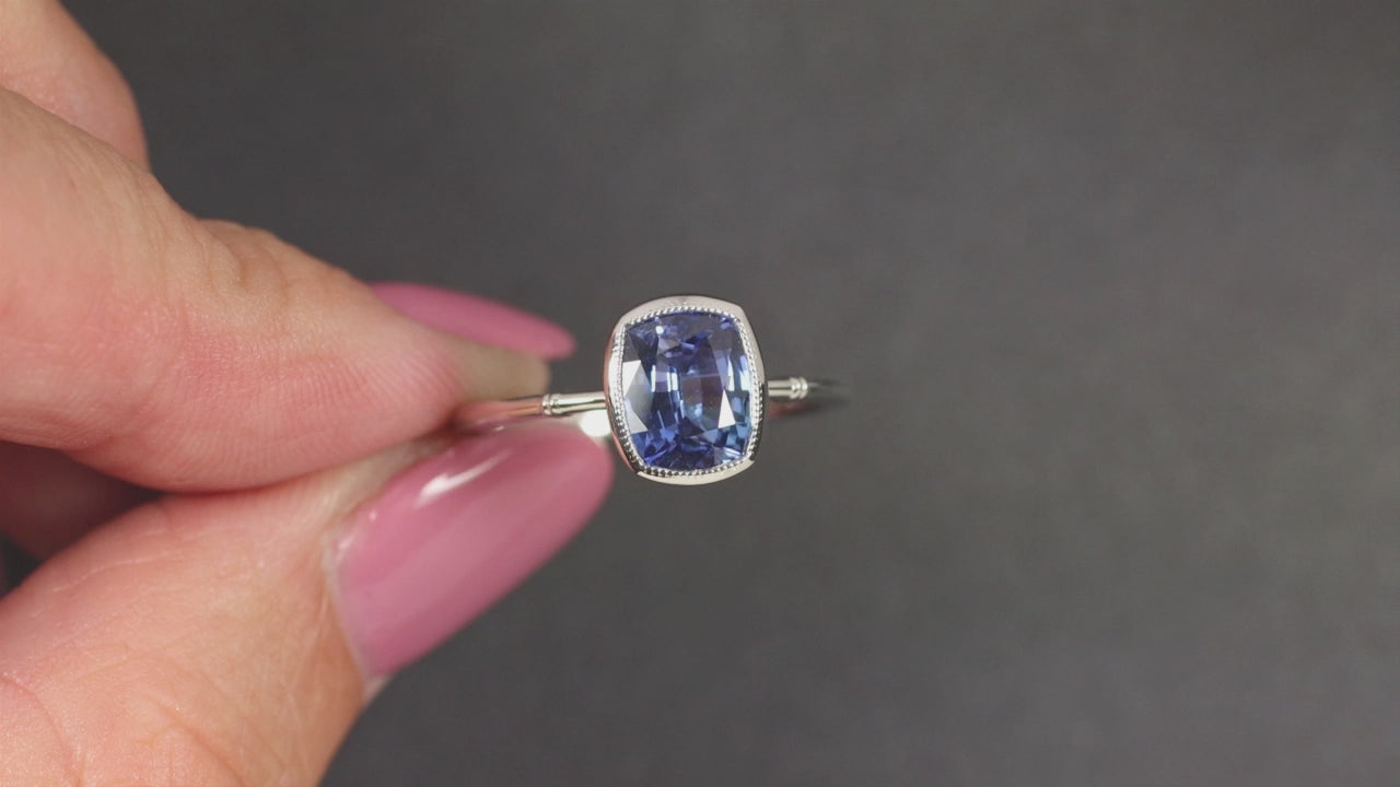 2ct CEYLON SAPPHIRE ENGAGEMENT RING VINTAGE STYLE PLATINUM SOLITAIRE BEZEL
