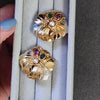 TOURMALINE PEARL 14k CHUNKY EARRINGS YELLOW WHITE TWO TONE GOLD BIG BOW DESIGNER
