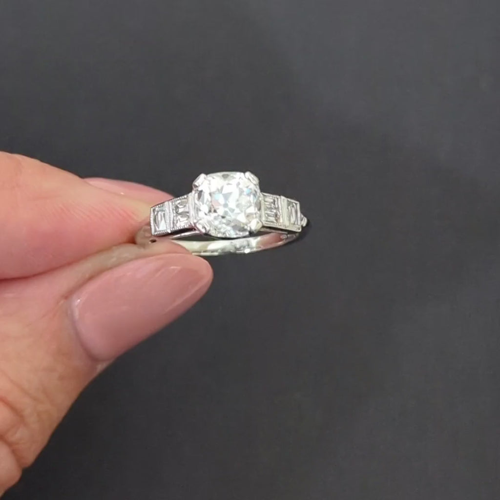 1.5ct GIA CERTIFIED OLD MINE DIAMOND ENGAGEMENT RING FRENCH CUT VINTAGE PLATINUM