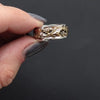 FLORAL TWO TONE GOLD RING WIDE BAND 7.5gm 14k WHITE YELLOW CARVED FLOWER CIGAR
