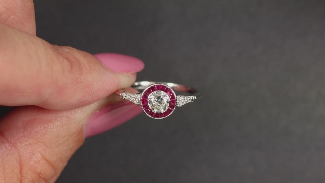 OLD EUROPEAN CUT DIAMOND ENGAGEMENT RING RUBY VINTAGE STYLE ART DECO TARGET