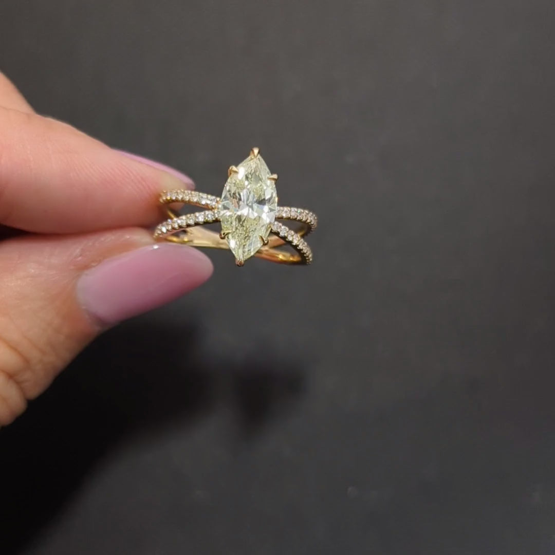 2.27ct MARQUISE DIAMOND ENGAGEMENT RING SPLIT SHANK 14k YELLOW GOLD NATURAL