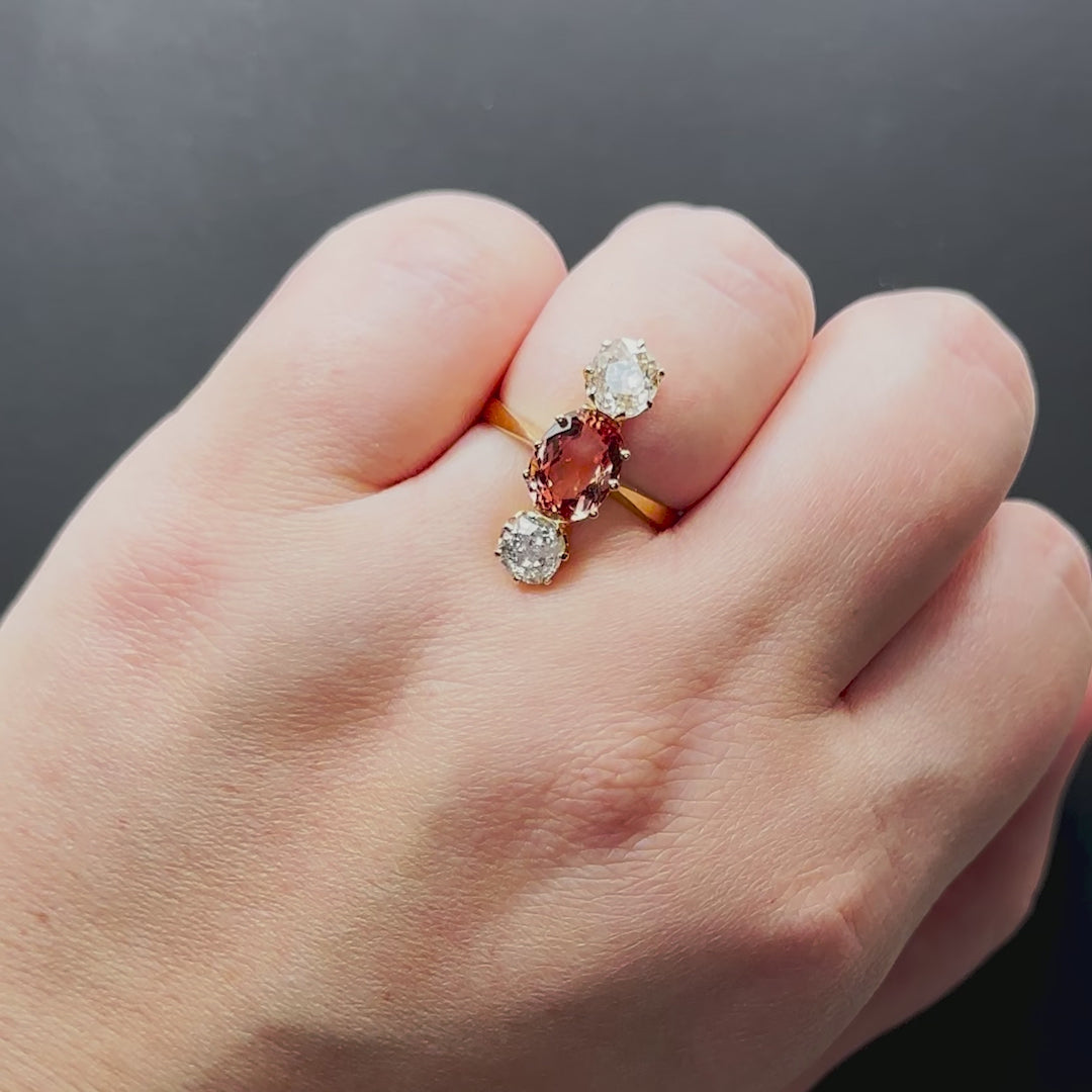 VINTAGE DIAMOND IMPERIAL TOPAZ COCKTAIL RING OLD MINE CUT 18k