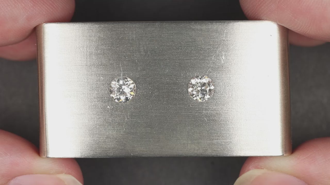 1ct OLD EUROPEAN CUT DIAMOND STUD EARRINGS F-G SI1 VINTAGE PAIR LOOSE NATURAL