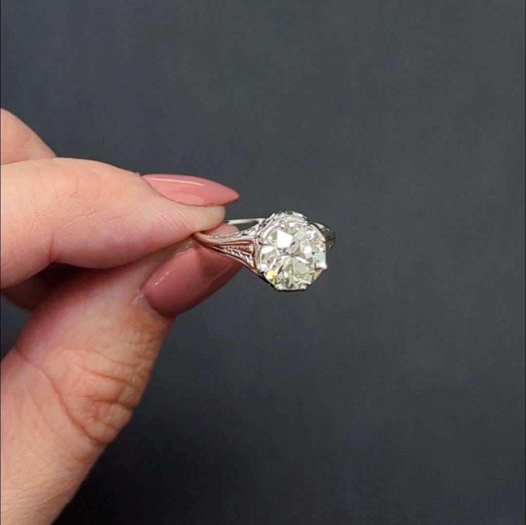 2.64ct OLD EUROPEAN CUT DIAMOND ENGAGEMENT RING CERTIFIED VS2 VINTAGE 18k 2.5ct